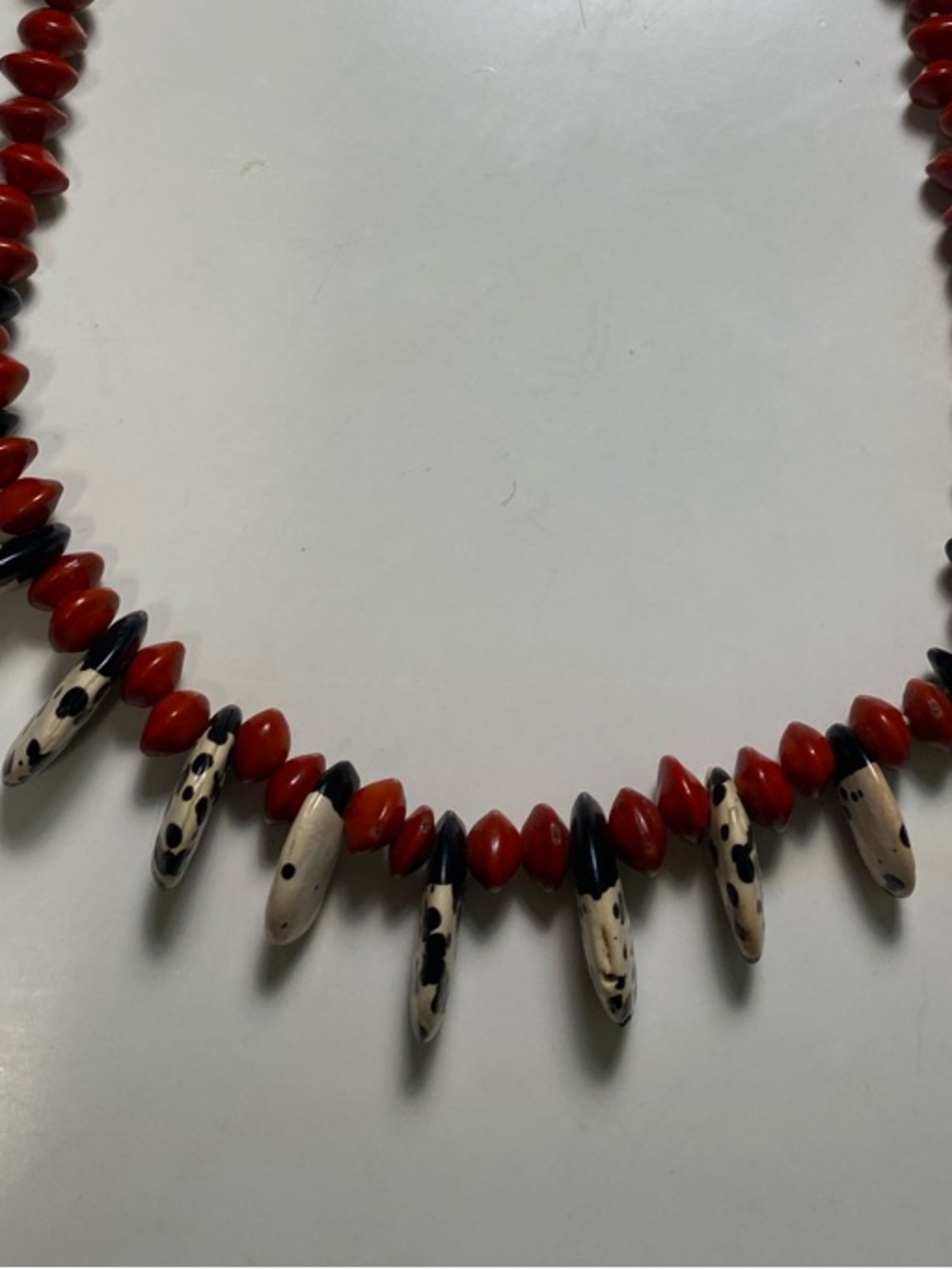 Handcrafted Red and Cream Spike Beaded Necklace